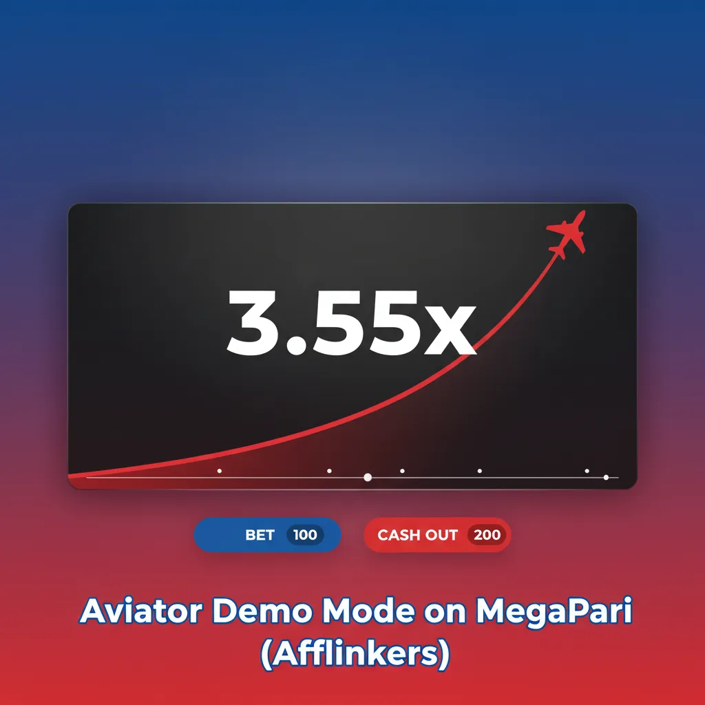 Aviator demo mode on MegaPari interface with plane graph, virtual balance, auto bet and auto cash-out options.