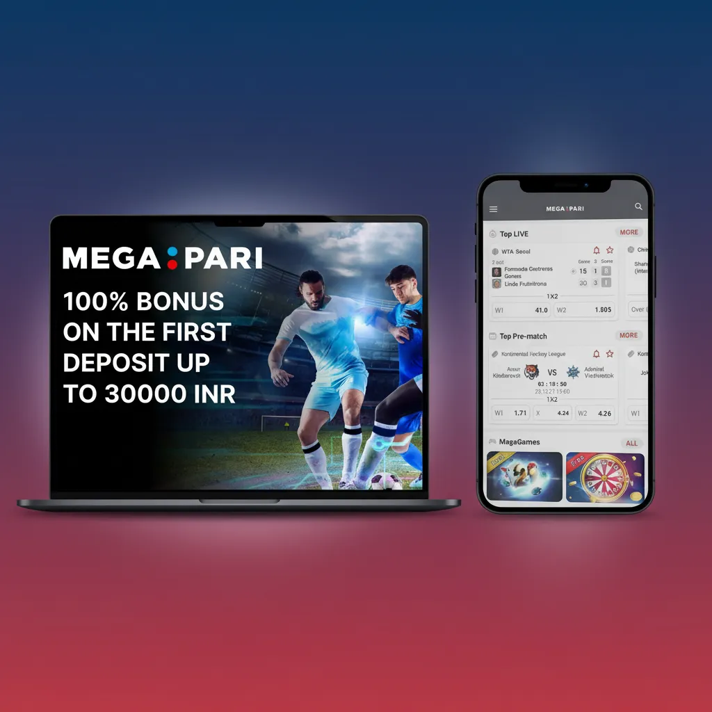 MegaPari UI with top nav for Sports, Live, eSports, Casino; search, filters, and odds toggles for quick betting navigation.