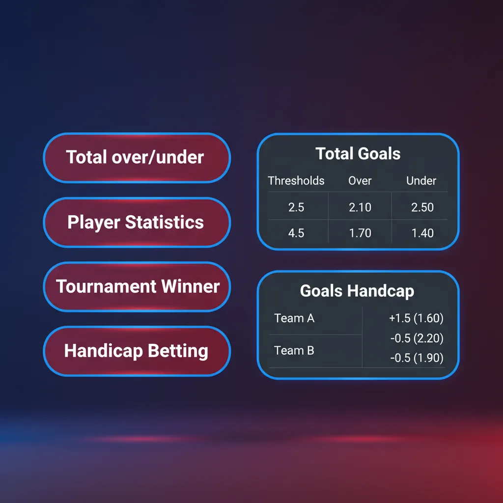 Types of Bets infographic: Single (one pick), Express (multi-leg), System (combos with partial wins); risk-return trade-offs