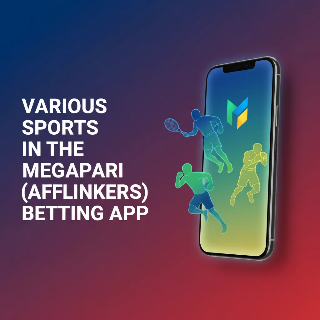 Phone with MegaPari betting app showing LIVE & LINE and icons for football, basketball, tennis, cricket, MMA, eSports.