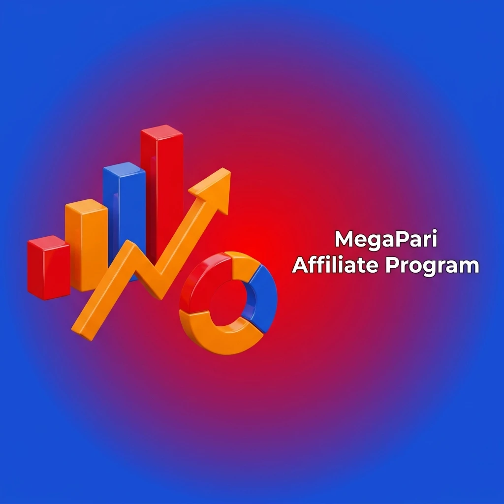 MegaPari Affiliate Program banner touting revenue share, transparent reports, marketing tools, tracking links, Kenya traffic