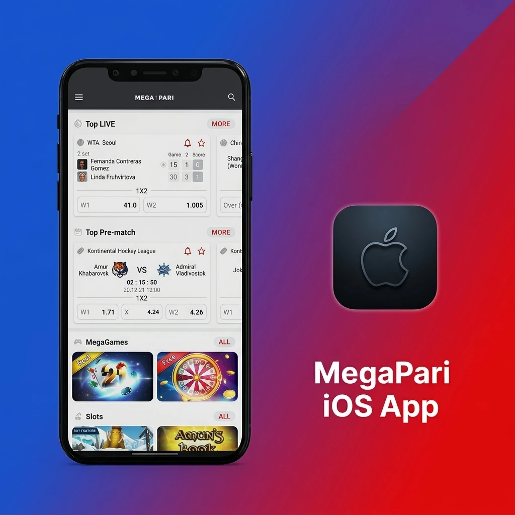 MegaPari iOS app on iPhone and iPad with live odds, cash out, casino lobby; supports iOS 12+; free install.