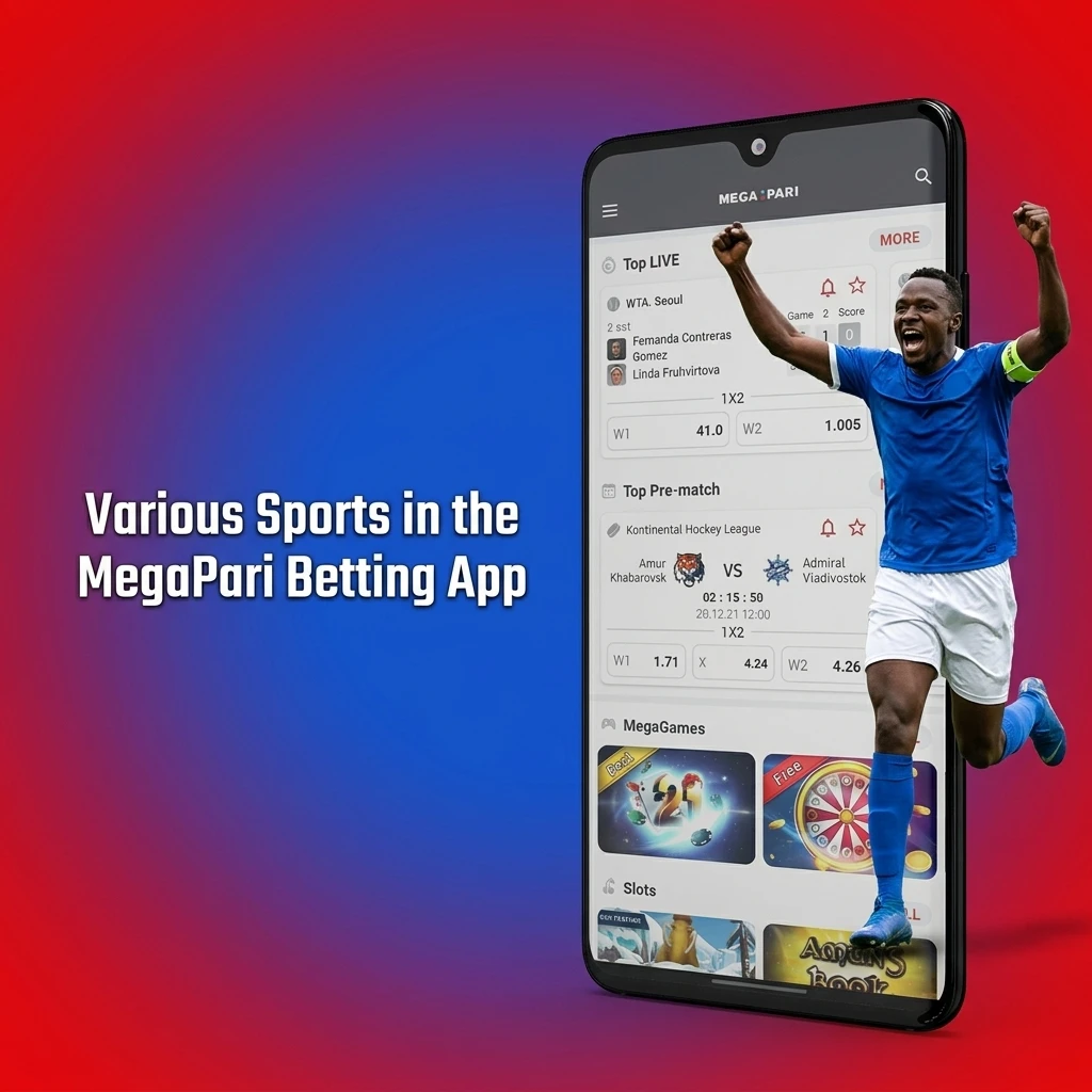 MegaPari sportsbook app with live and pre-match betting, stats & video: football, basketball, tennis, rugby, cricket, eSports.